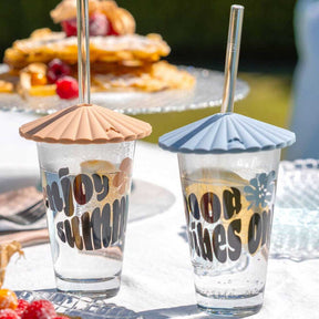 Silikon Schirmchen SOLE 10 cm apricot und blau 2er-Set