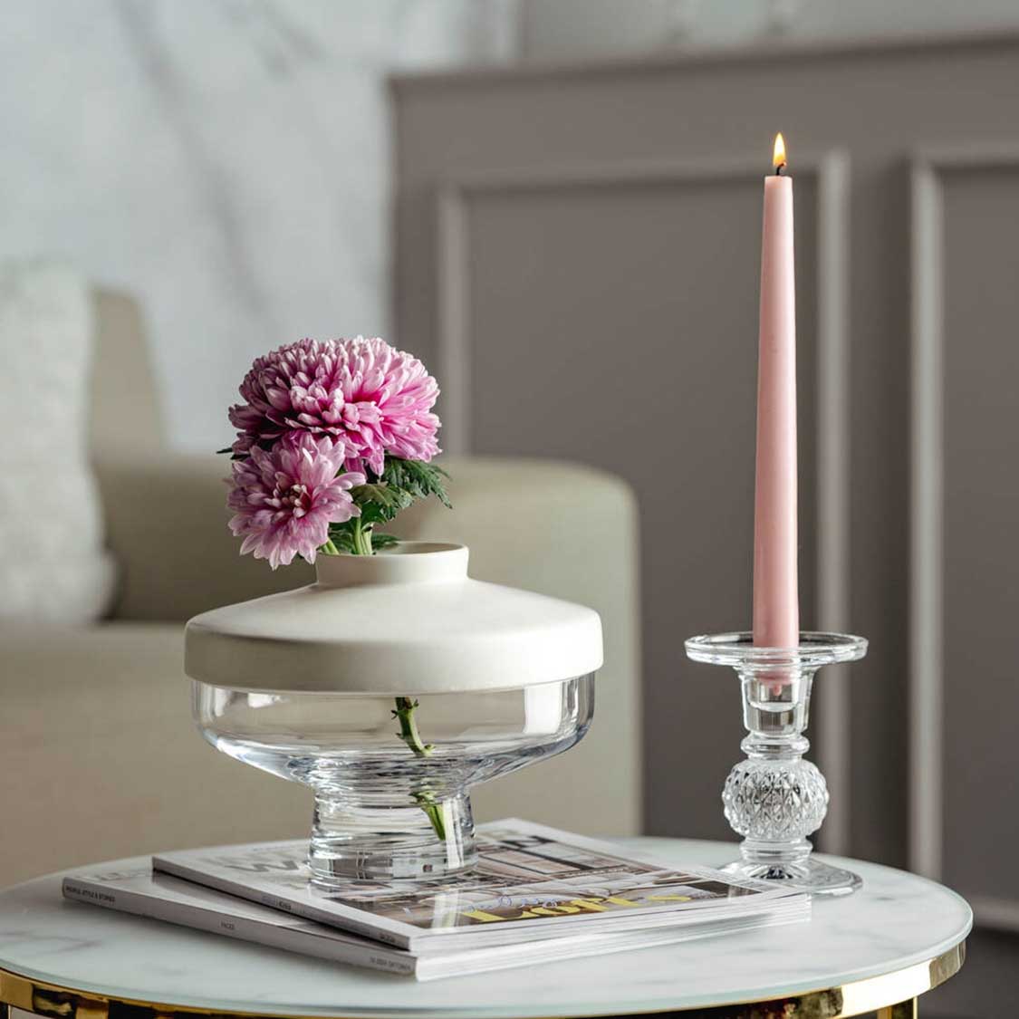 Vase RIVA mit Aufsatz 17 cm weiß