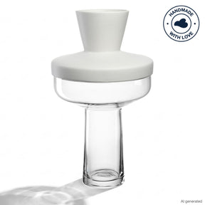 Vase RIVA mit weißem Aufsatz, klares Glas, Studioaufnahme
