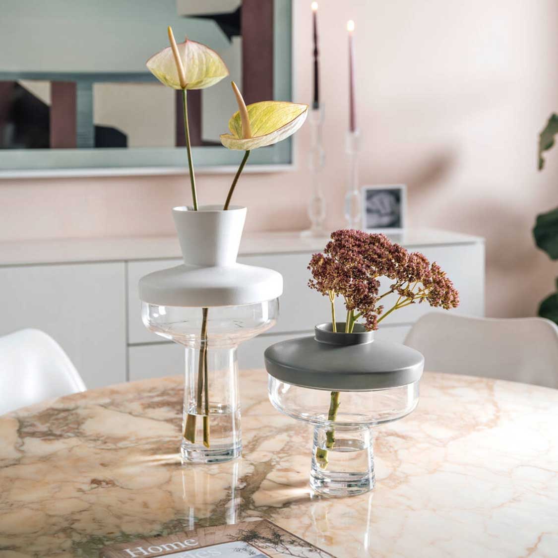 Vase RIVA mit Aufsatz 36 cm weiß