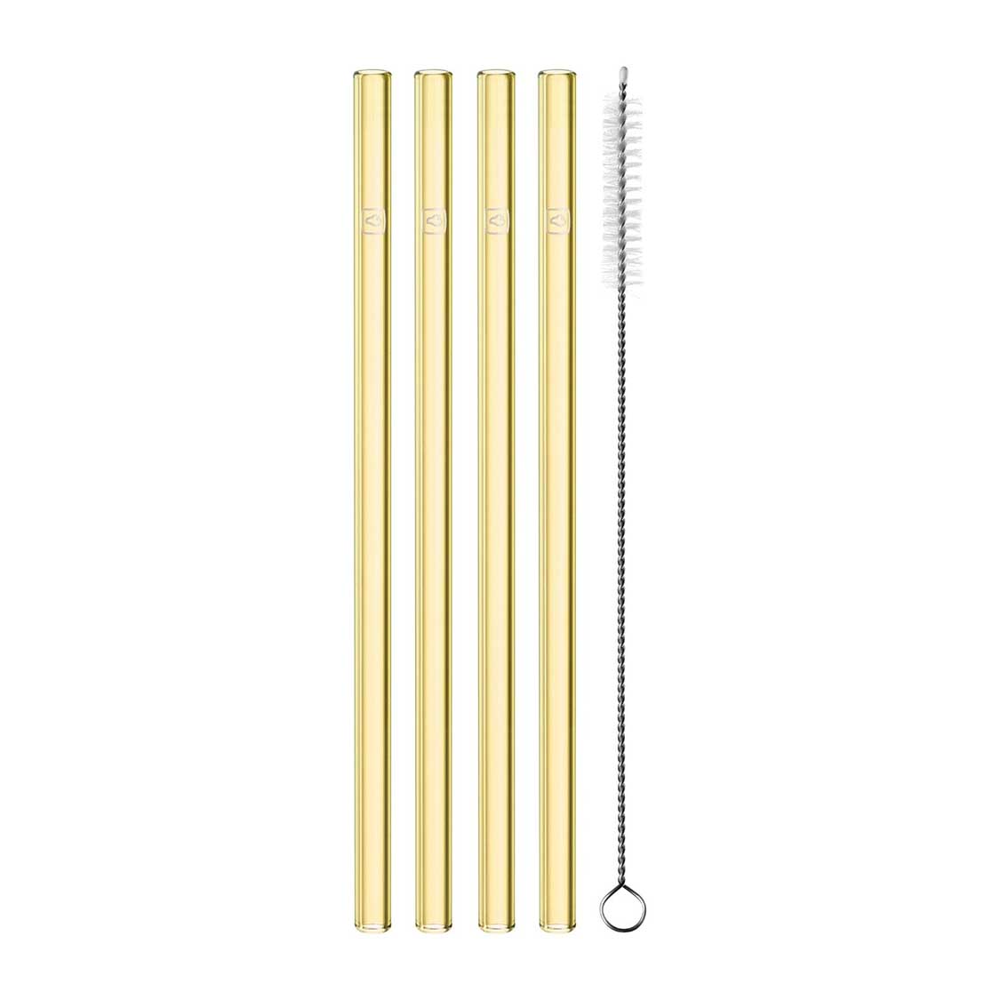 Glastrinkhalm SOLE 20 cm gelb 4er-Set + Reinigungsbürste