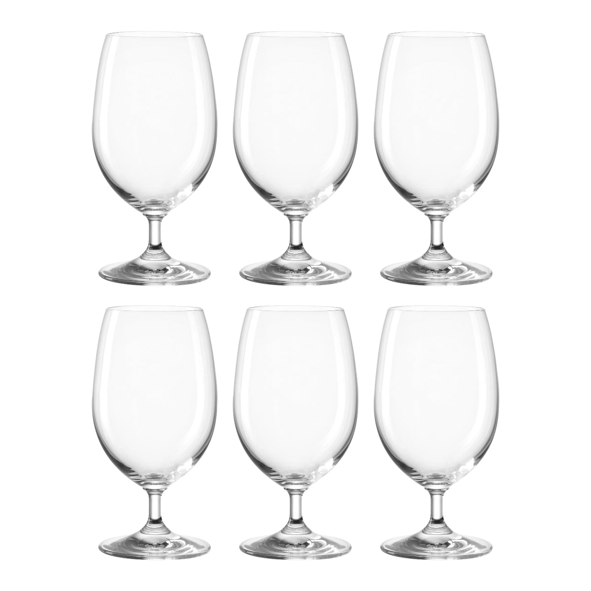 Sechs klare Wassergläser DAILY 370 ml in zwei Reihen arrangiert