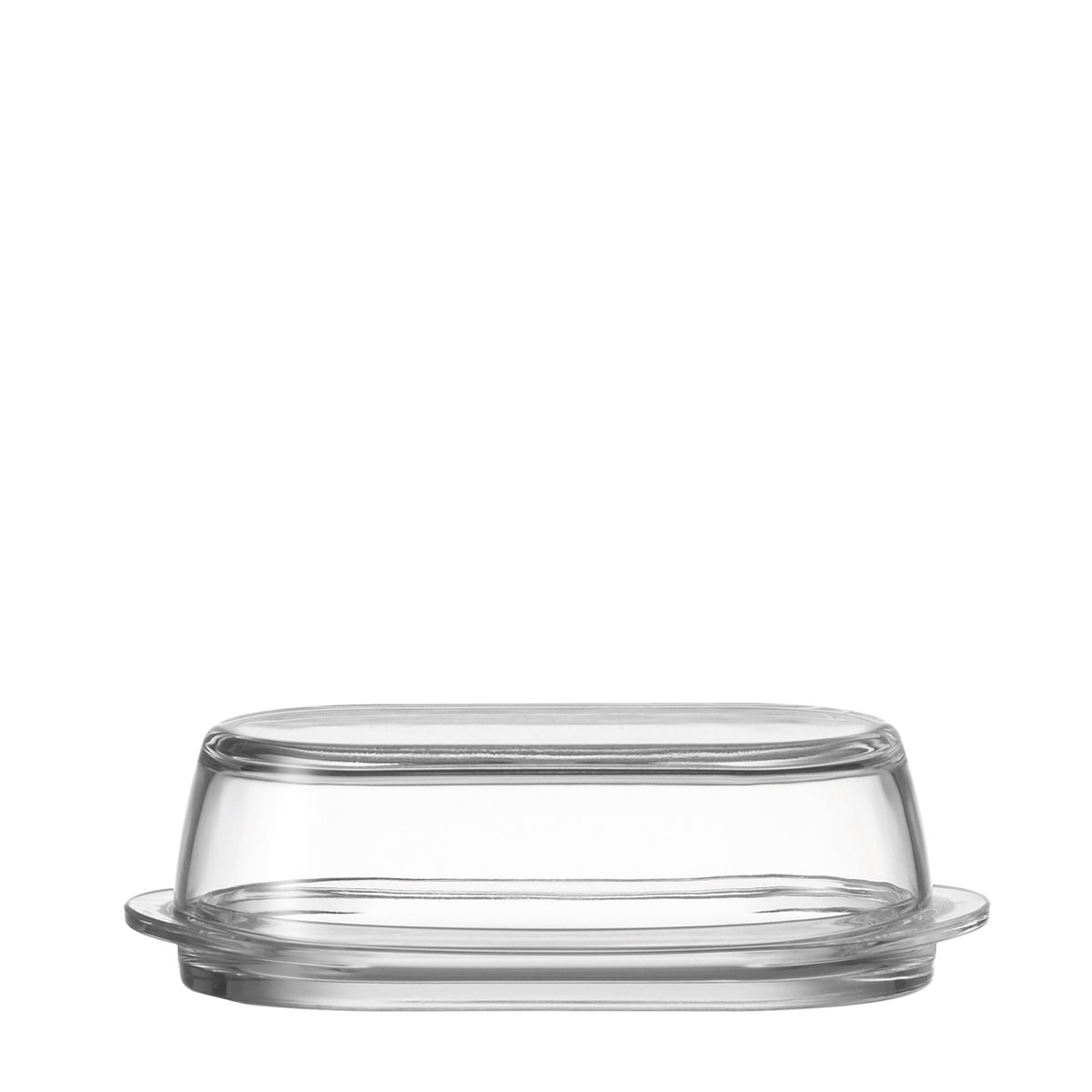Butterdose CIAO aus klarem Glas mit Deckel und Untersetzer, Seitenansicht