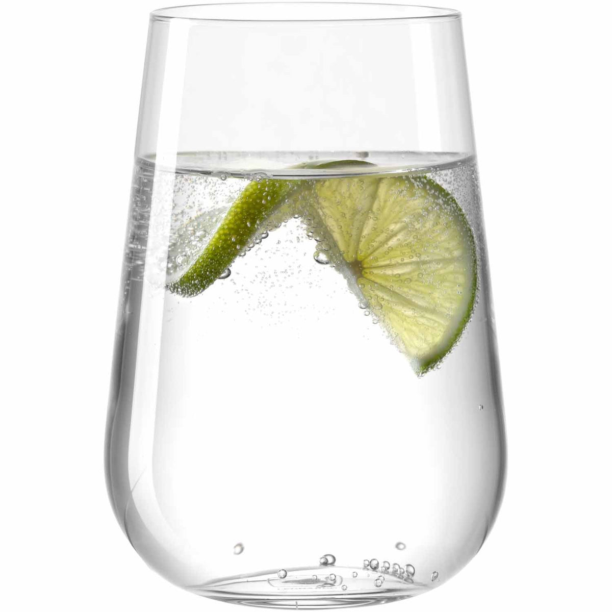 Trinkglas PALADINO mit Wasser, Eiswürfeln und Limettenscheibe gefüllt
