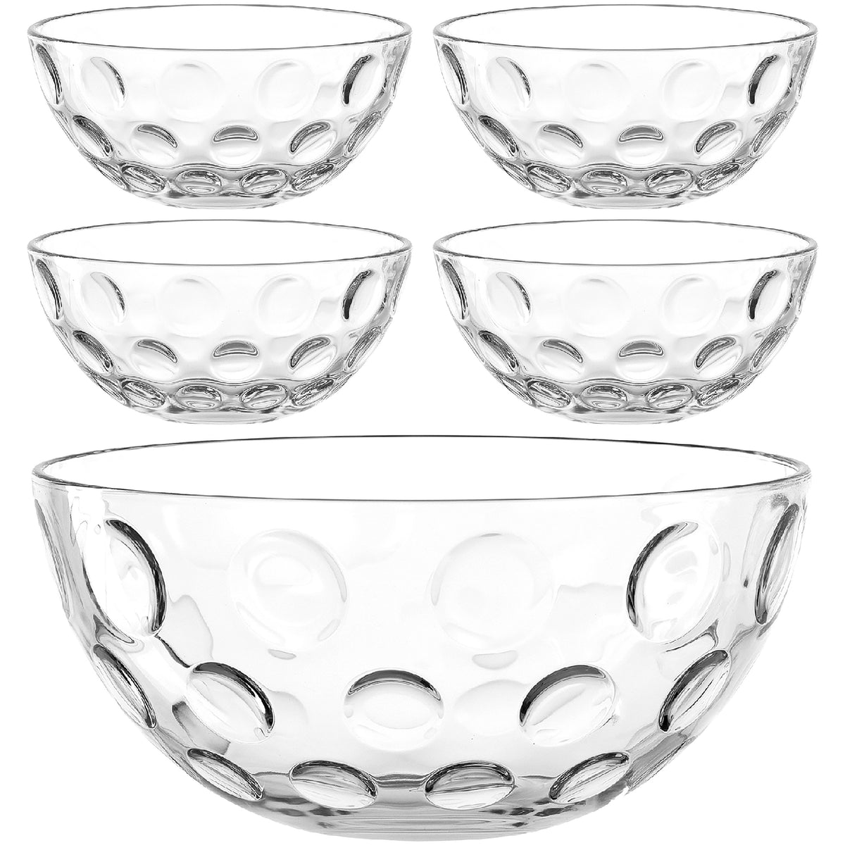 Schalenset S CUCINA OPTIC 5-teilig, vier kleine und eine große Schale aus klarem Glas mit Reliefmuster