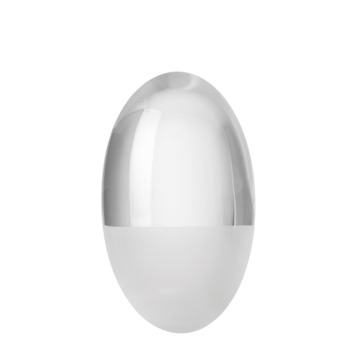 Dekanterstopfen universal aus klarem Glas, oval geformt, vor weißem Hintergrund