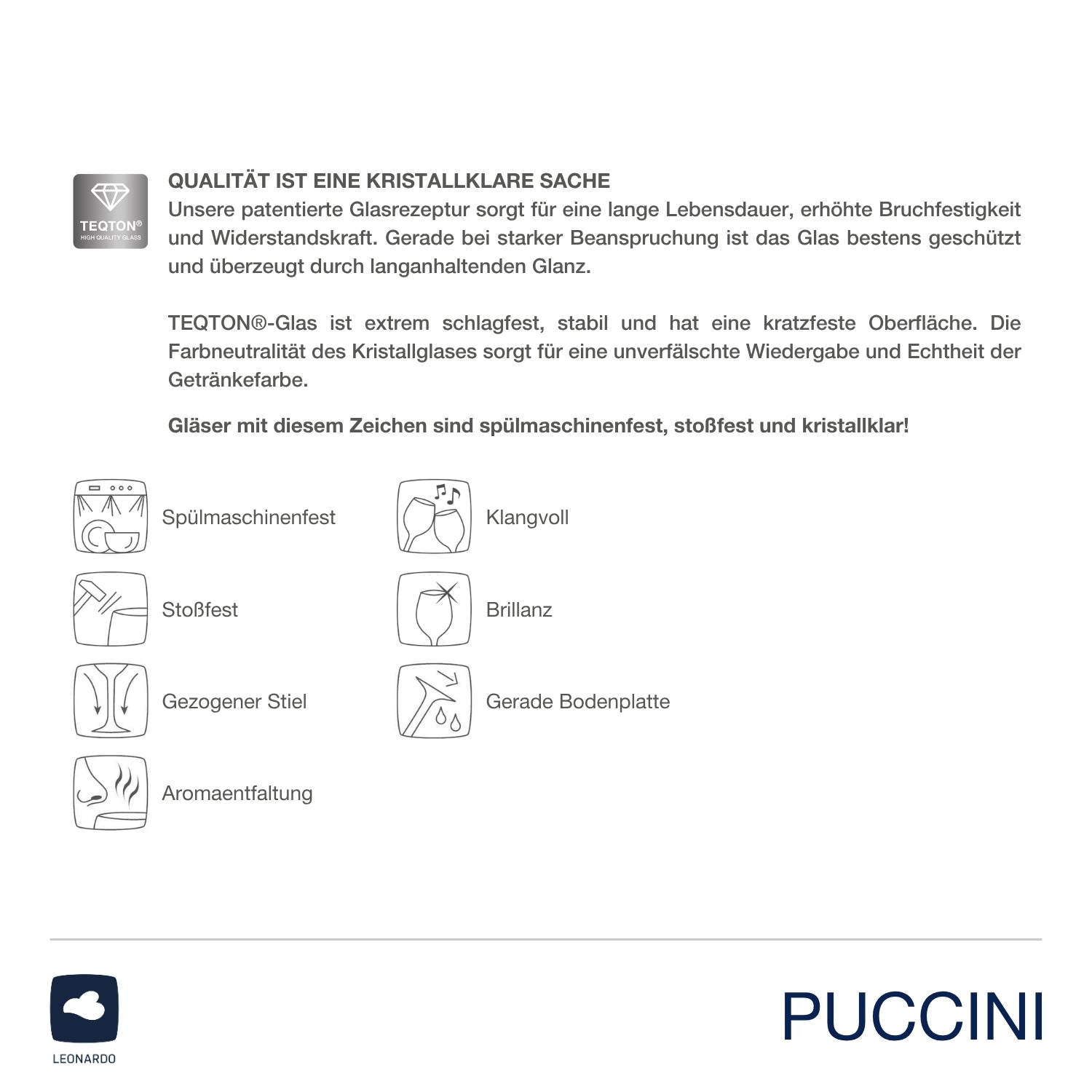 Qualitätsmerkmale und Pflegeeigenschaften des Weinset XL PUCCINI