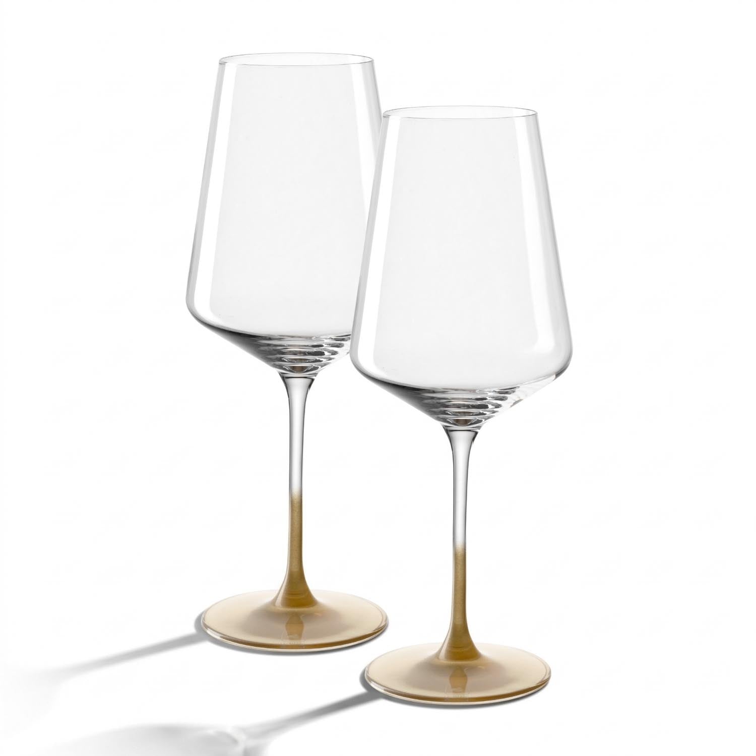 Weinglas PUCCINI 560 ml gold 2er-Set mit goldfarbenem Stielansatz, nebeneinander arrangiert