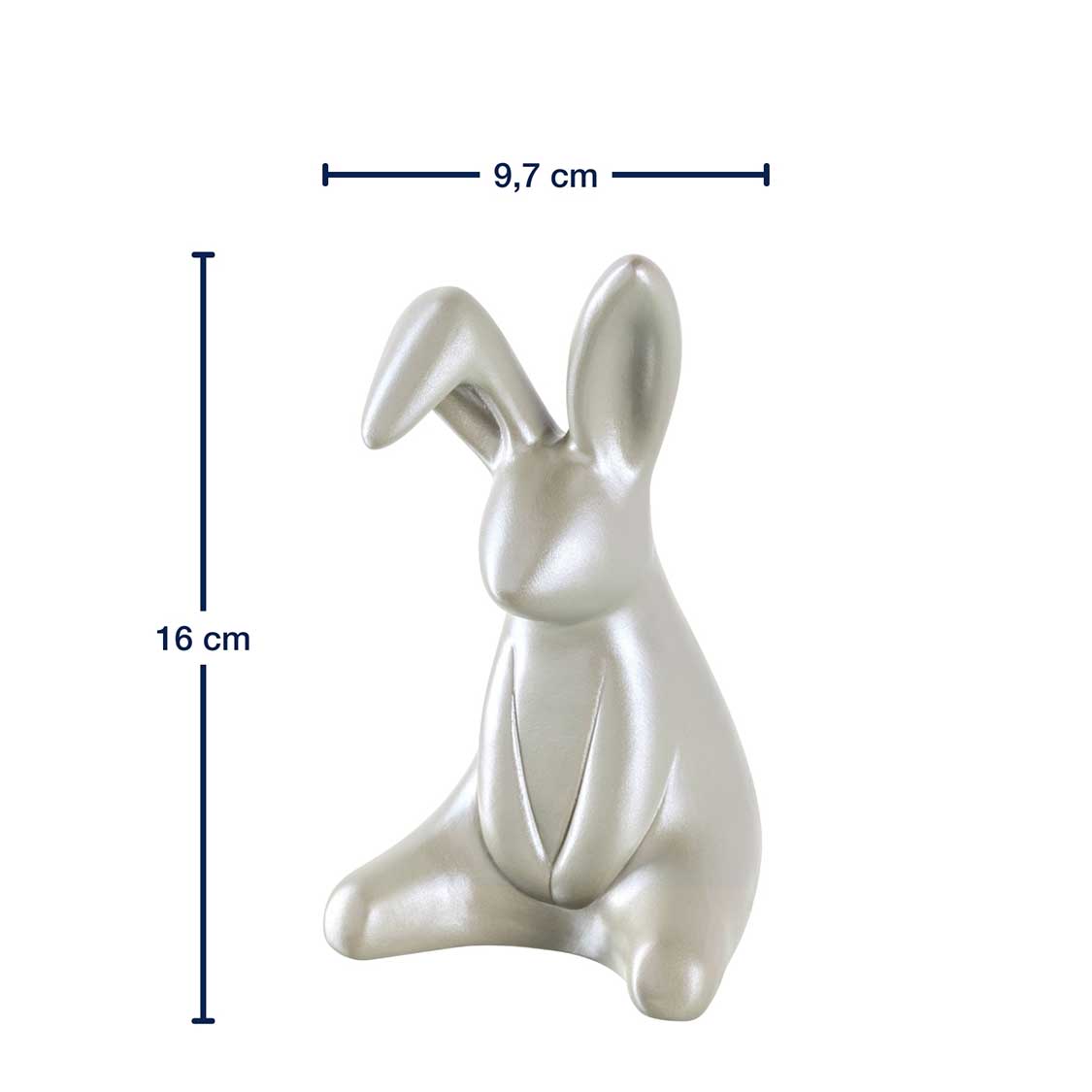 Massangaben zu Hase LOLA, keramische Dekofigur in Perlmuttoptik mit sitzender Hasenform