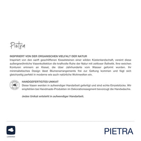Vase PIETRA mit Produktbeschreibung und Herstellungsinformationen