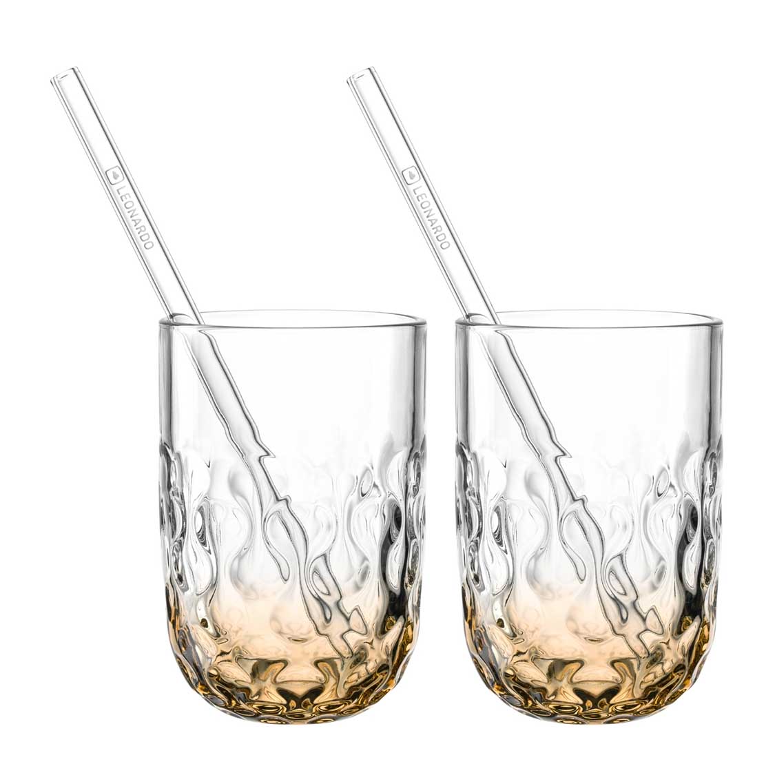 Caramel Macchiato Gläser GOCCE mit Glastrinkhalm 4-teilig