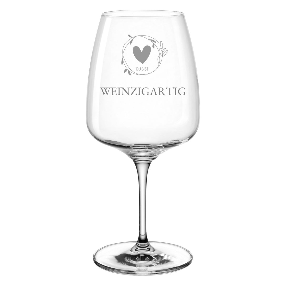 Rotweinglas CESTI mit Gravur Herz und Schriftzug WEINZIGARTIG