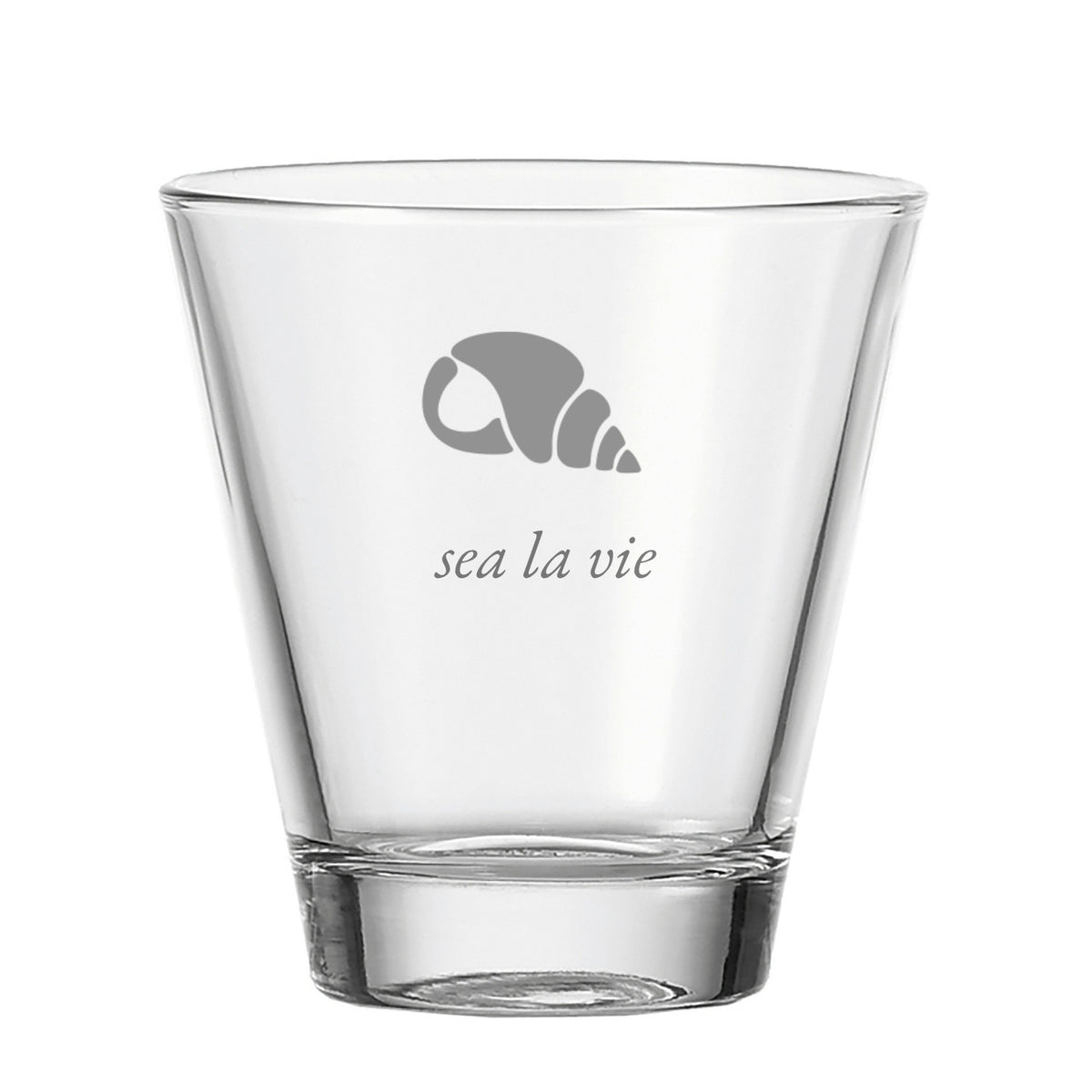 Trinkglas CIAO mit graviertem Muschel-Logo und Schriftzug "sea la vie
