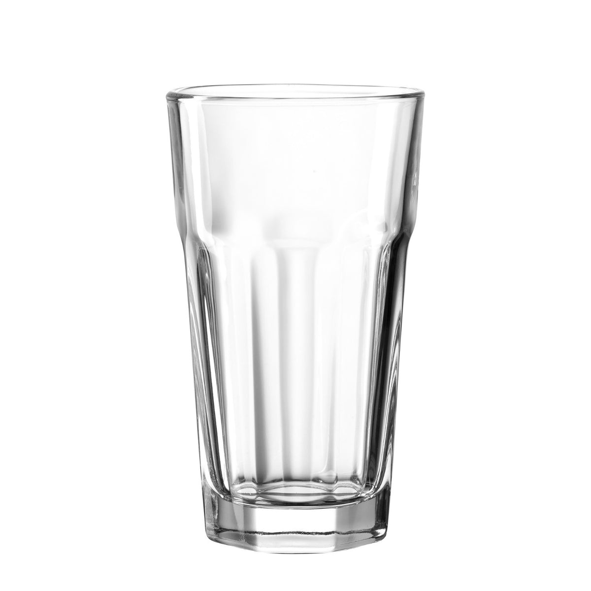 Trinkglas ROCK 340 ml, leeres klares Glas vor weißem Hintergrund