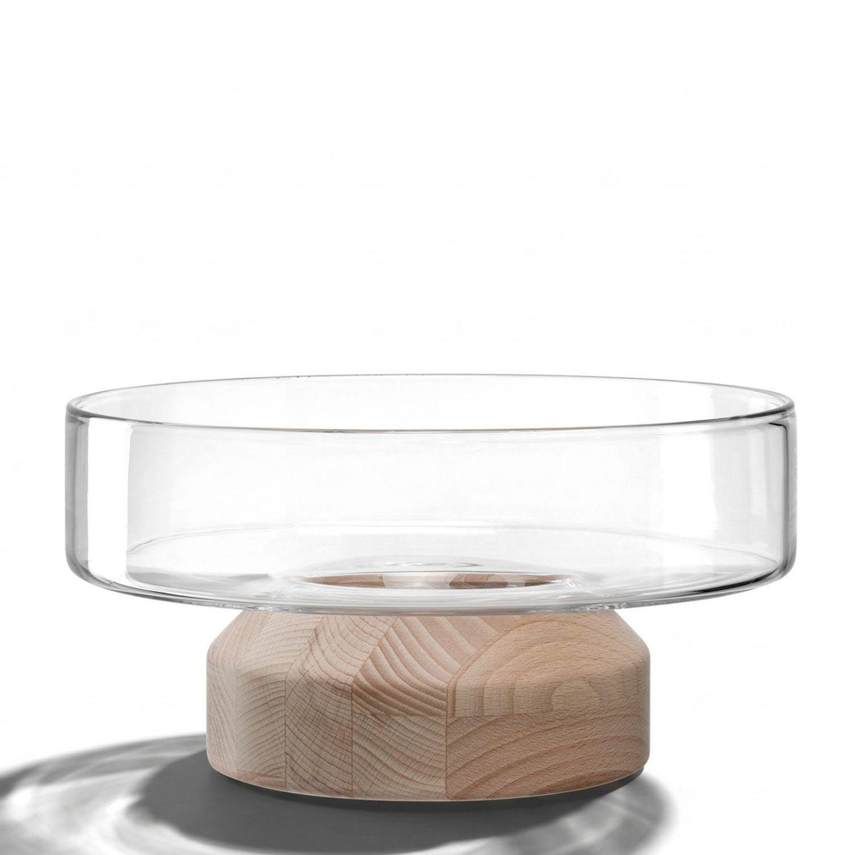 Schale LEGNO auf Holzsockel, Glasserie mit rundem Holzfuß, Studioaufnahme