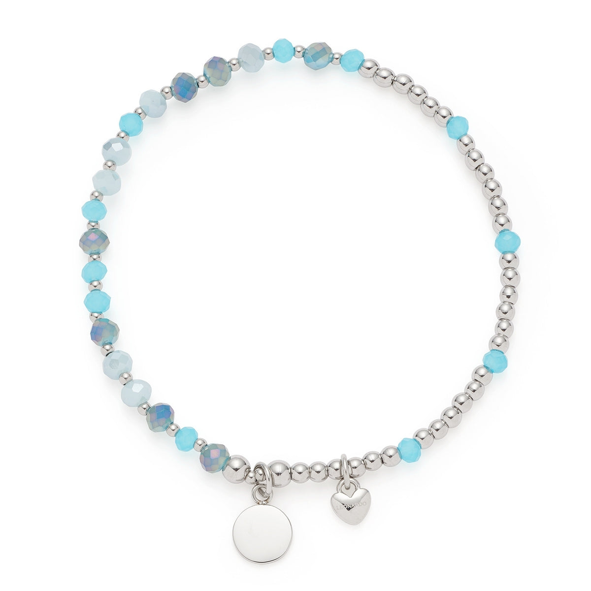 Armband AMITA You & Me mit hellblauen und grauen Perlen, Silberperlen und rundem Gravur-Anhaenger
