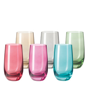 Trinkglas SORA 6 Stück sortiert 390 ml farbig